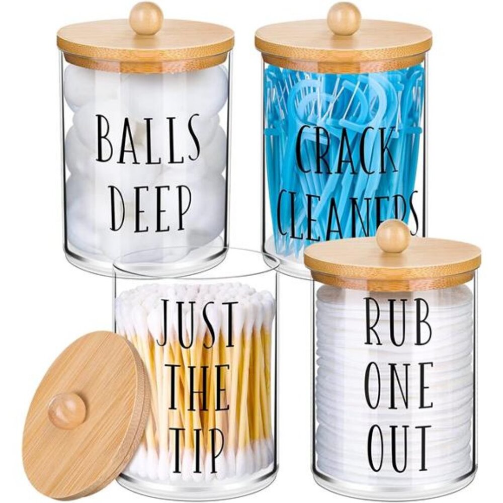 4Pack Qtip Holder ApothecaryJars with Lids,10oz Clear Bathroom Organizer Storage